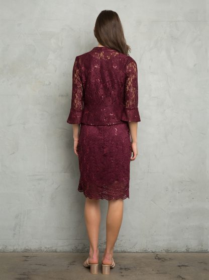 3347 - Knee Length 2-Piece Lace Dress Set With Jacket - Image 2
