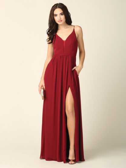 3346 - Long Chiffon Gown with Spaghetti Straps & Split - Image 7