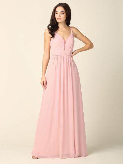 3346 - Long Chiffon Gown with Spaghetti Straps & Split - Image 6