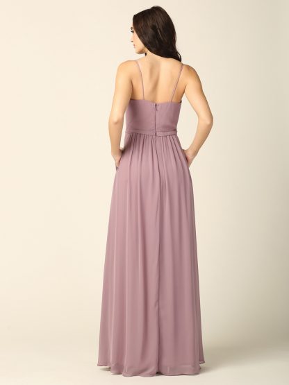 3346 - Long Chiffon Gown with Spaghetti Straps & Split - Image 8