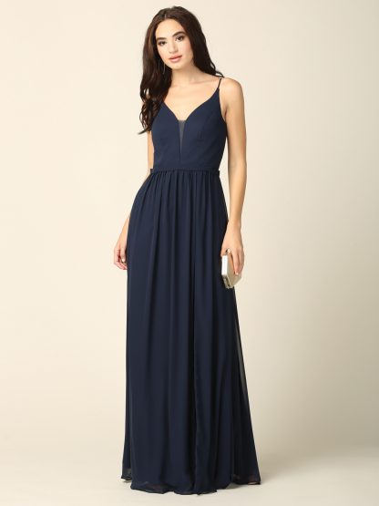 3346 - Long Chiffon Gown with Spaghetti Straps & Split - Image 5