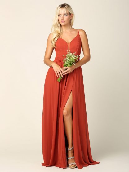 3346 - Long Chiffon Gown with Spaghetti Straps & Split - Image 4