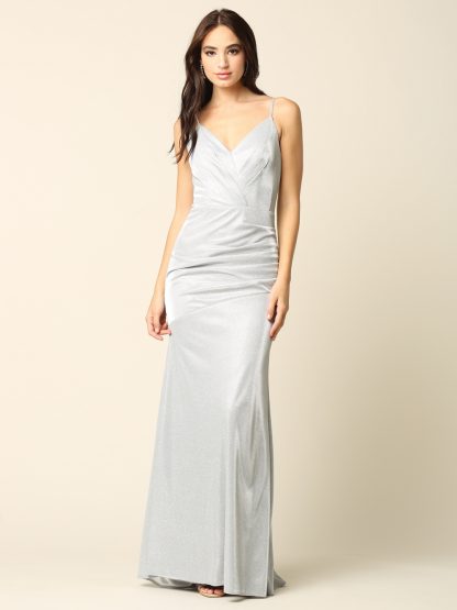 3358 - Long Fitted Glittery Gown with Ruching Detail - Image 7