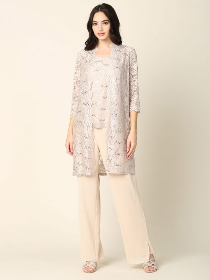 3366 - 3-PC Pebble GGT Pants Set with Lace Tank & Jacket - Image 3