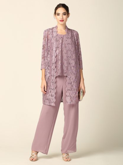 3366 - 3-PC Pebble GGT Pants Set with Lace Tank & Jacket - Image 9
