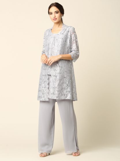 3366 - 3-PC Pebble GGT Pants Set with Lace Tank & Jacket - Image 5