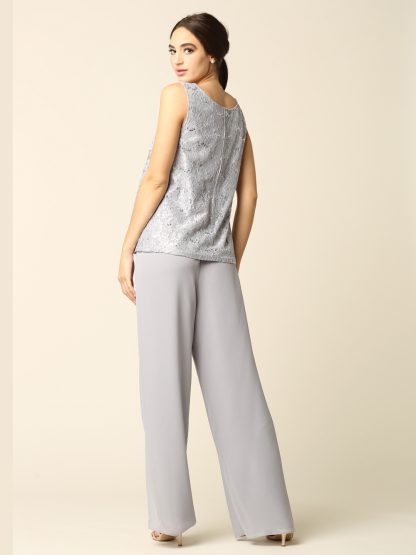 3366 - 3-PC Pebble GGT Pants Set with Lace Tank & Jacket - Image 6