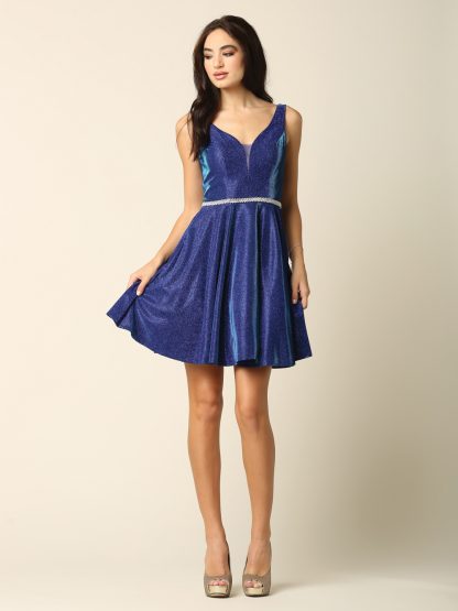 3370 - Mini Metallic Belted A-Line Gown - Image 10