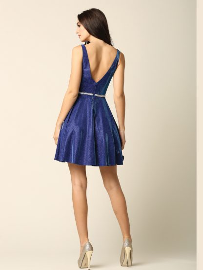 3370 - Mini Metallic Belted A-Line Gown - Image 11