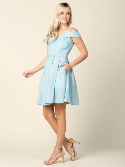 3371 - Mini Off Shoulder Glitter with Diamond Belt Attached - Image 3