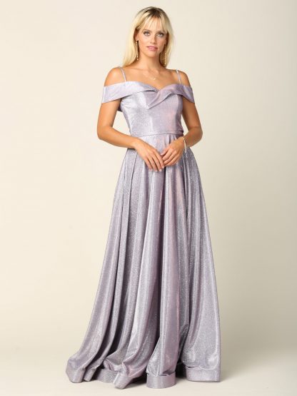 3373 - Long Glitter Off Shoulder A-Line Ball Gown - Image 9