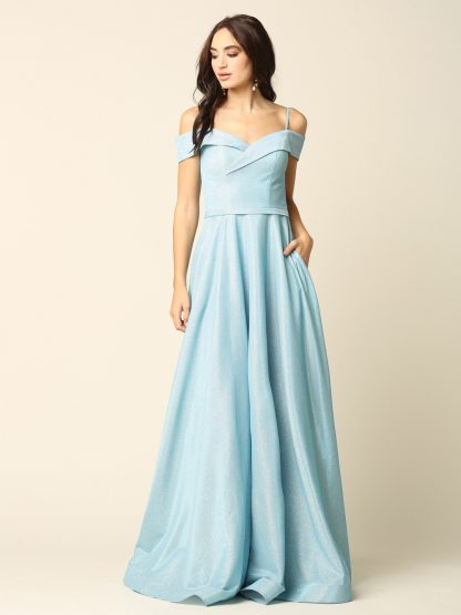 3373 - Long Glitter Off Shoulder A-Line Ball Gown - Image 14