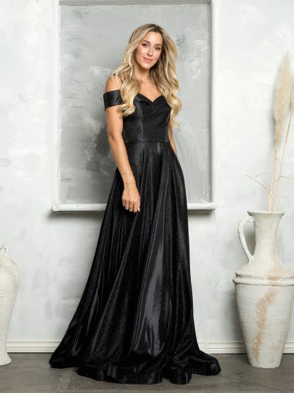 3373 - Long Glitter Off Shoulder A-Line Ball Gown - Image 2