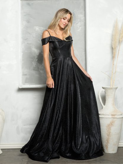 3373 - Long Glitter Off Shoulder A-Line Ball Gown