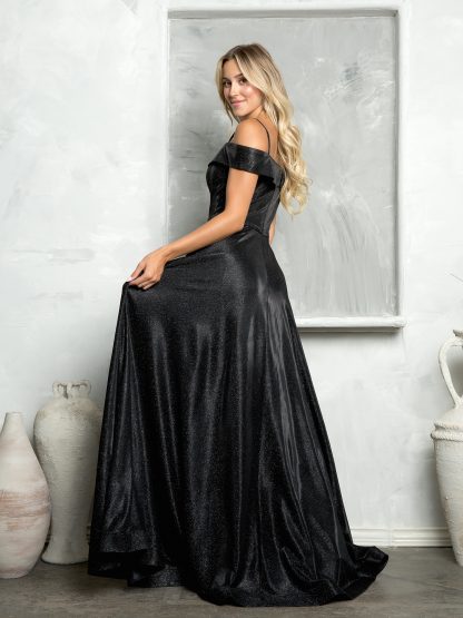 3373 - Long Glitter Off Shoulder A-Line Ball Gown - Image 3