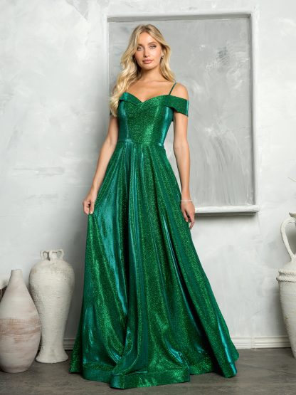 3373 - Long Glitter Off Shoulder A-Line Ball Gown - Image 4