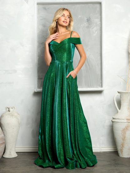 3373 - Long Glitter Off Shoulder A-Line Ball Gown - Image 5