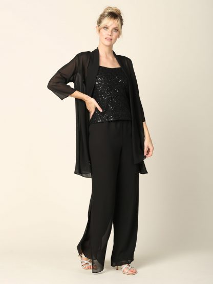 3383 - 3-PC Pebble GGT Jacket & Pants Set with Lace Sequin Tank - Image 3