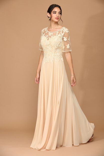 5221 - Mama Half Sleeve Lace Applique Chiffon Gown