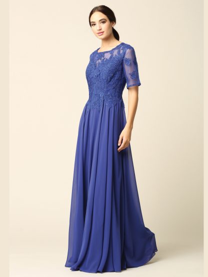 5221 - Mama Half Sleeve Lace Applique Chiffon Gown - Image 6