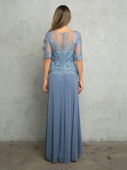 5222 - Mama Half Sleeve Embroidered Gown in Stretch Power Mesh - Image 2