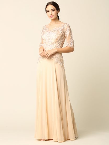 5222 - Mama Half Sleeve Embroidered Gown in Stretch Power Mesh - Image 7