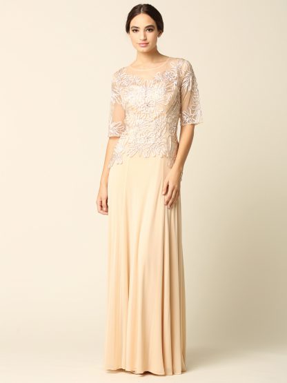 5222 - Mama Half Sleeve Embroidered Gown in Stretch Power Mesh - Image 8