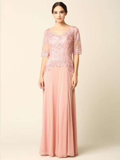 5222 - Mama Half Sleeve Embroidered Gown in Stretch Power Mesh - Image 5