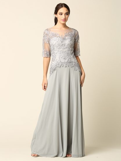 5222 - Mama Half Sleeve Embroidered Gown in Stretch Power Mesh - Image 6