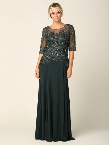 5222 - Mama Half Sleeve Embroidered Gown in Stretch Power Mesh - Image 9