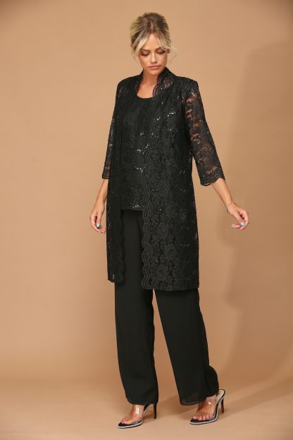 3366 - 3-PC Pebble GGT Pants Set with Lace Tank & Jacket