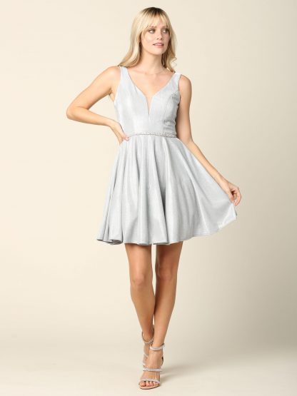 3370 - Mini Metallic Belted A-Line Gown - Image 8
