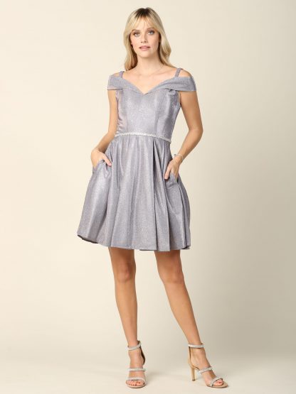 3371 - Mini Off Shoulder Glitter with Diamond Belt Attached - Image 5