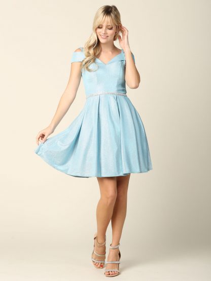 3371 - Mini Off Shoulder Glitter with Diamond Belt Attached - Image 4