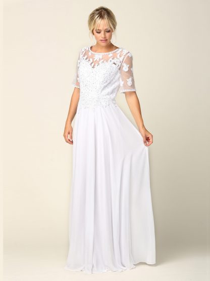 5221 - Mama Half Sleeve Lace Applique Chiffon Gown - Image 5