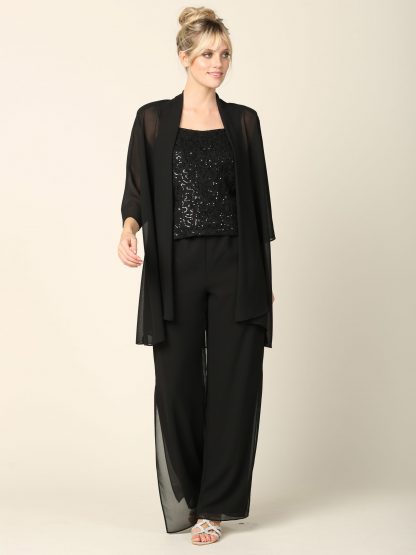 3383 - 3-PC Pebble GGT Jacket & Pants Set with Lace Sequin Tank - Image 4