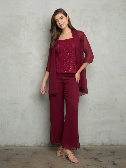 3383 - 3-PC Pebble GGT Jacket & Pants Set with Lace Sequin Tank
