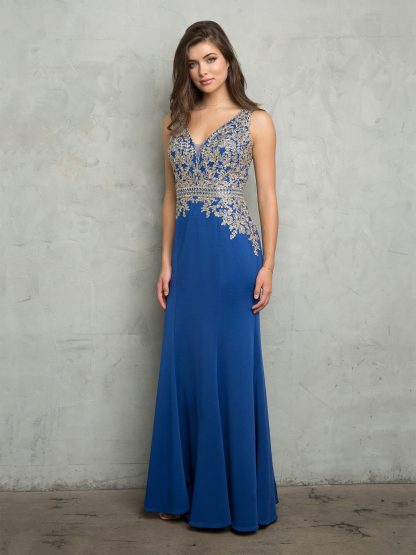 5225 - Embroidered Sleeveless V-Neck Micro Roma Gown
