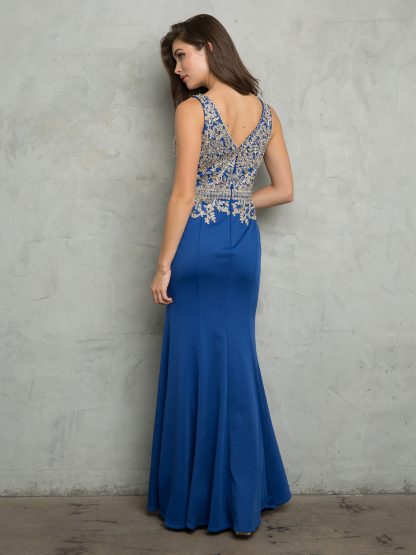 5225 - Embroidered Sleeveless V-Neck Micro Roma Gown - Image 2