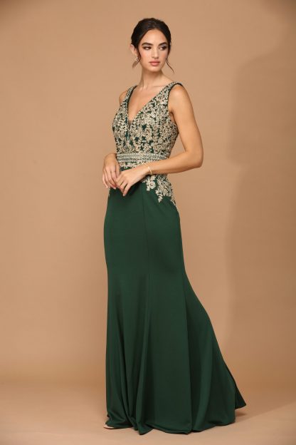 5225 - Embroidered Sleeveless V-Neck Micro Roma Gown - Image 7