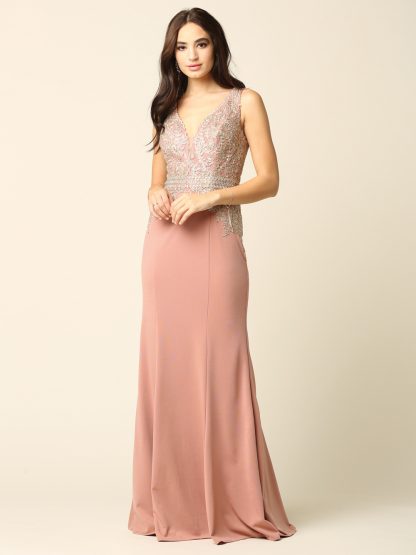 5225 - Embroidered Sleeveless V-Neck Micro Roma Gown - Image 6
