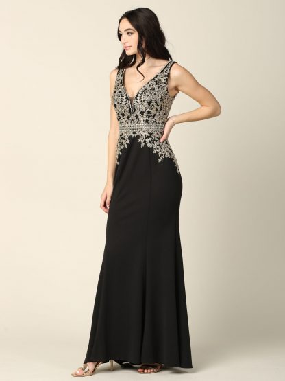 5225 - Embroidered Sleeveless V-Neck Micro Roma Gown - Image 5