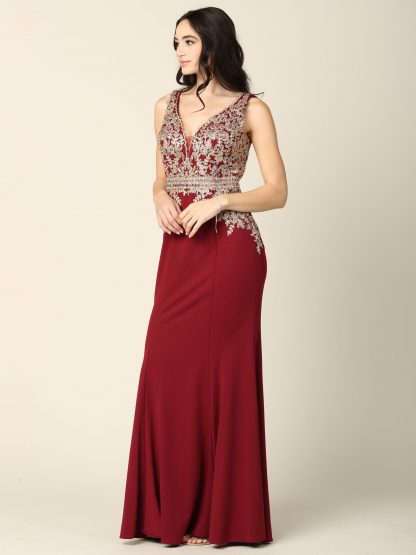 5225 - Embroidered Sleeveless V-Neck Micro Roma Gown - Image 4
