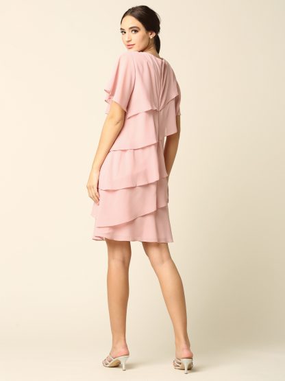 3361 - Knee Length Pebble Georgette Ruffled Layer Dress with Trim - Image 10