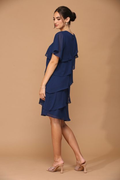 3361 - Knee Length Pebble Georgette Ruffled Layer Dress with Trim - Image 2