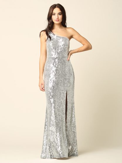 3376 - One Shoulder Sequin Gown with Slit FLASH SALE THROUGH THE END OF JUNE! $10 WHEN BUYING 10 OR MORE PIECES. - Image 15