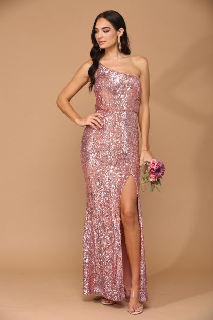 3376 - One Shoulder Sequin Gown with Slit FLASH SALE THROUGH THE END OF JUNE! $10 WHEN BUYING 10 OR MORE PIECES. - Image 9