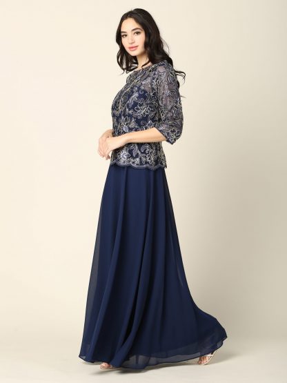 3377 - Mama 3/4 Sleeve Metallic Embroidered One Piece Dress - Image 3