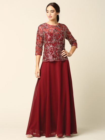 3377 - Mama 3/4 Sleeve Metallic Embroidered One Piece Dress - Image 7