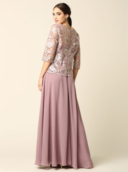 3377 - Mama 3/4 Sleeve Metallic Embroidered One Piece Dress - Image 6
